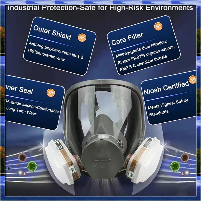 Dust Mask Construction - LJL หน้ากากช่วยหายใจแบบเต็มหน้าแบบใช้ซ้ําได้หน้ากากกันฝุ่นสําหรับการจัดการทางเคมีและการก่อสร้างการเชื่อมต่อดาบปลายปืน, ซีลใบหน้าซิลิโคน