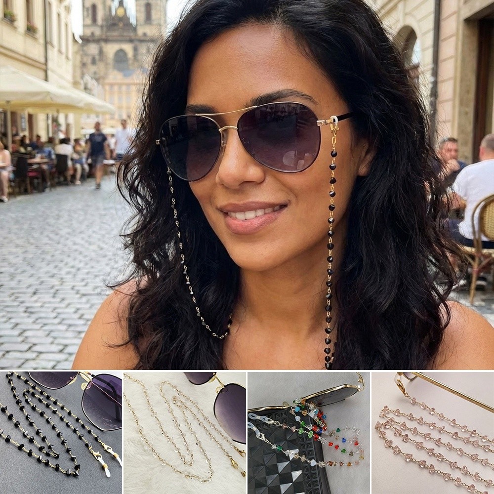 Mask Chain Holder - เครื่องประดับแฟชั่น ที่แขวนแว่นตาคริสตัลทรงสามเหลี่ยม สายคล้องแว่นตา สายคล้องแว่นกันลื่น สายคล้องหน้ากากกันหล่น สำหรับผู้หญิงและผู้ชาย