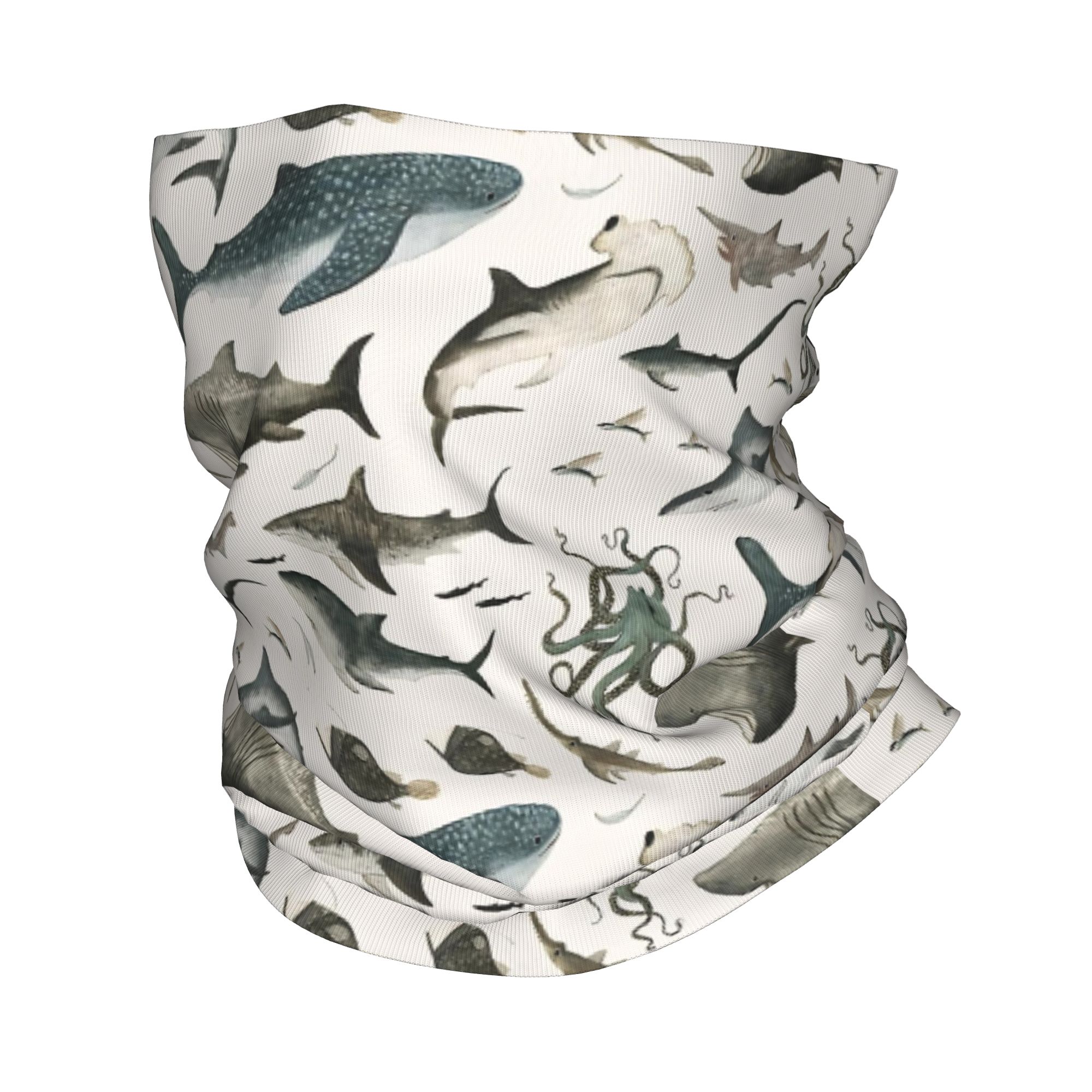 Neck Gaiter Face Cover - ผ้าพันคอพิมพ์ลายฉลาม มหาสมุทร สัตว์ทะเล ผ้าคลุมคอ ผ้าพันคออุ่นๆ หน้ากากปิดหน้า